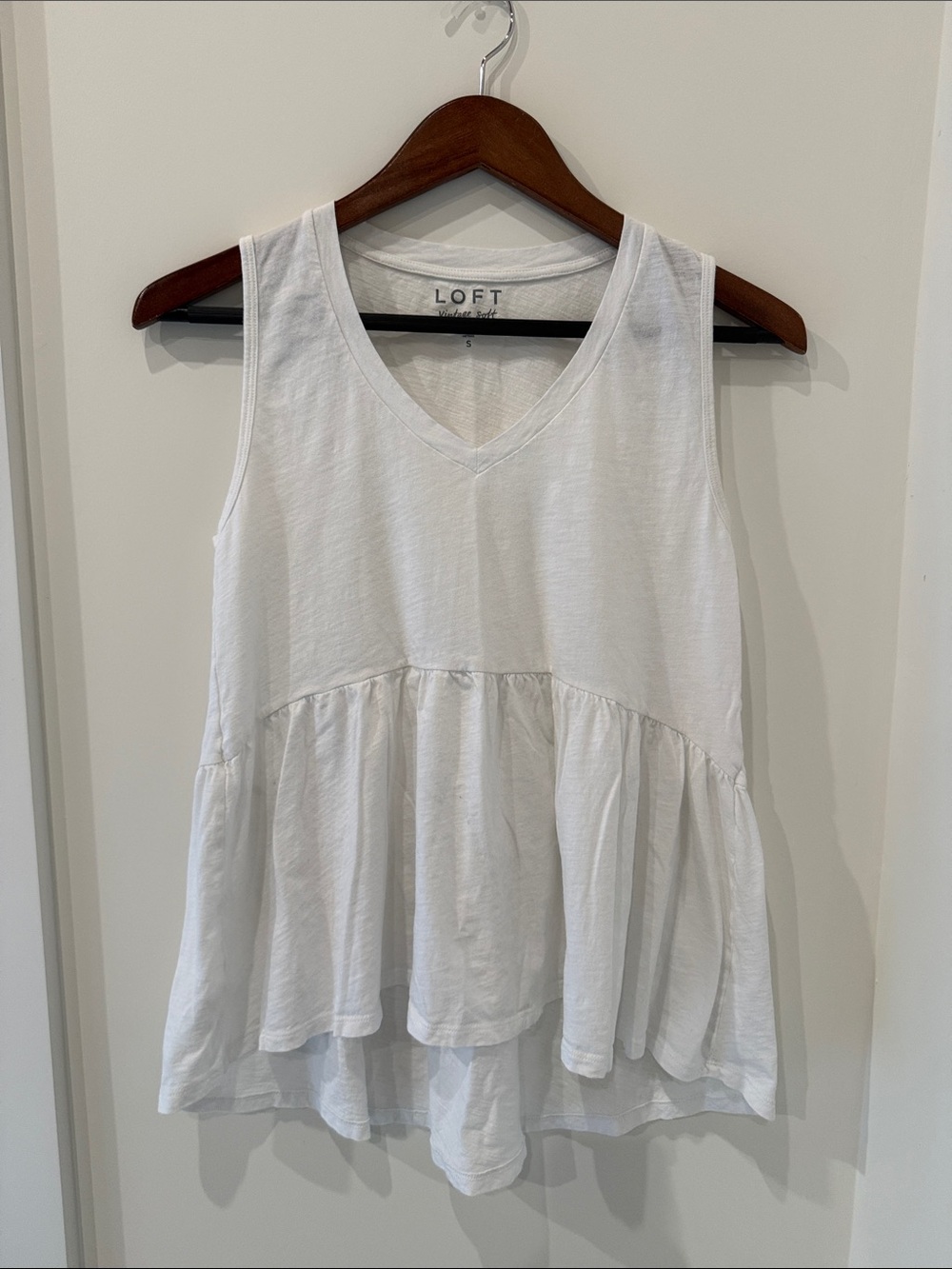 LOFT White V-Neck Peplum Tank Top